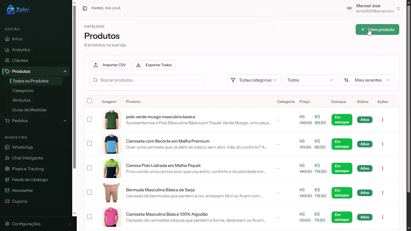 Cadastro de produtos com IA na Zelpi